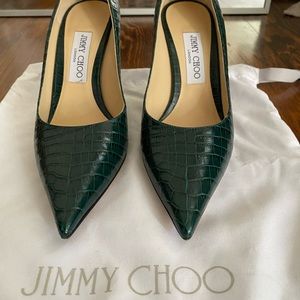 Jimmy Choo green croc embossed pumps